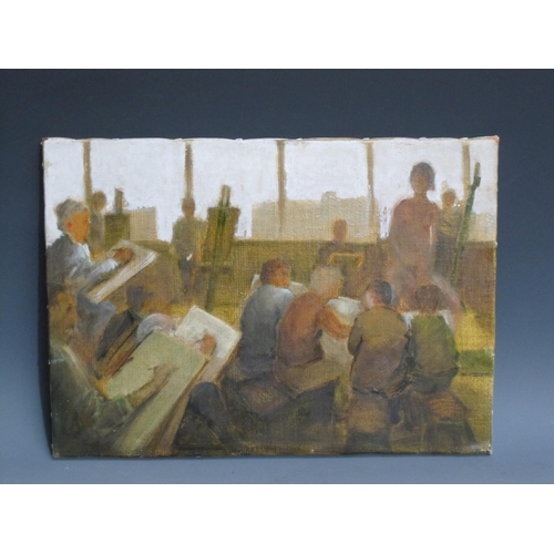 405 - TERRY GOODE-SMEETH. 'A Life Class', oil on canvas, laid down on panel, unframed, 10 x 13½; together ... 