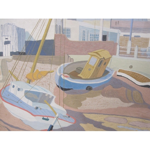 411 - ROBERT CLITHEROW. Beached boats on the shore at Rowhedge, signed and dated 1972, and inscribed on ar... 