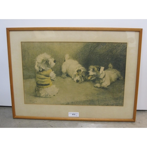 415 - AFTER CECIL ALDIN. Terriers Playing, colour reproduction, 11 x 16 1/2 in; an etching titled 'Ye Old ... 