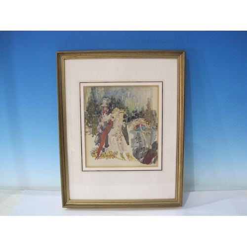 427 - NOEL LAURA NISBET RI. Figures at a Masquerade, watercolour, 8 x 6 1/2in