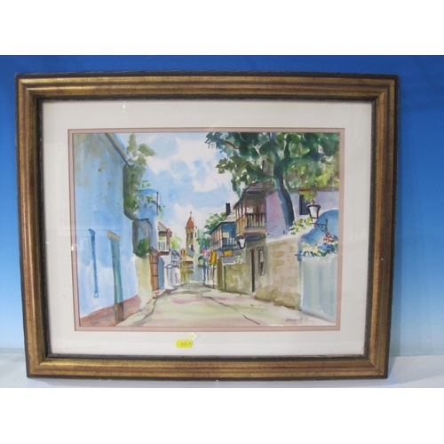 429 - EMMETT FRITZ. 'A Deserted Street, Spain', watercolour, 11 1/2 x 15 1/2in; together with two pictures... 