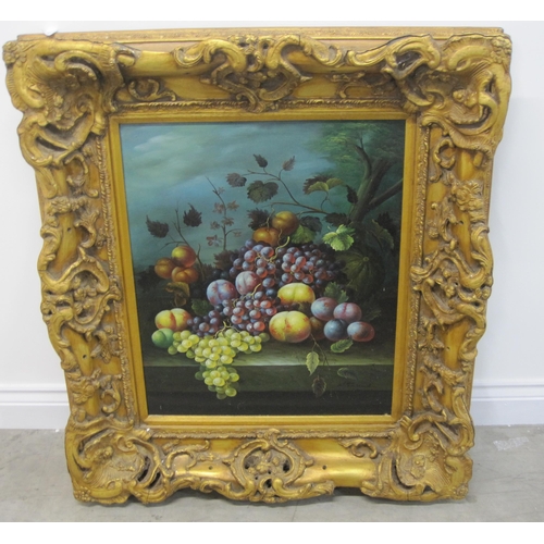 432 - TWENTIETH CENTURY SCHOOL. A Still Life of grapes and assorted fruit on a ledge, oil on canvas, 24 x ... 