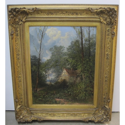 436 - ENGLISH SCHOOL, circa 1870. A Woodland Cottage, oil on canvas, 20 x 16in a/f