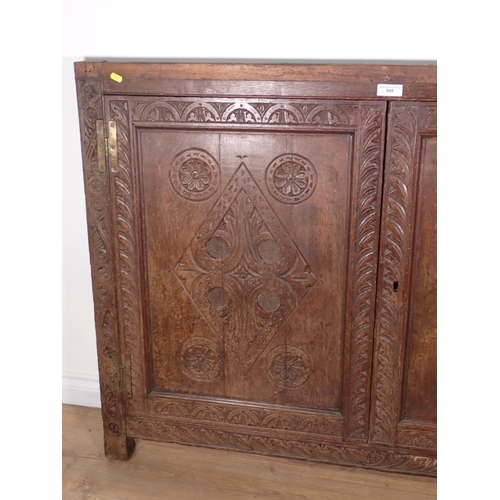 448 - A pair of 17th Century oak Cupboard Doors in frame with carved diamonds and rosettes 4ft 3in W x 3ft... 