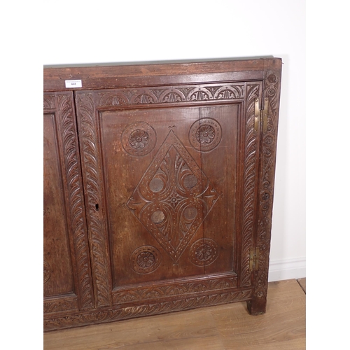 448 - A pair of 17th Century oak Cupboard Doors in frame with carved diamonds and rosettes 4ft 3in W x 3ft... 