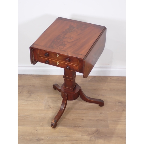 462 - A 19th Century mahogany and rosewood crossbanded dropleaf Work Table fitted two drawers with boxwood... 