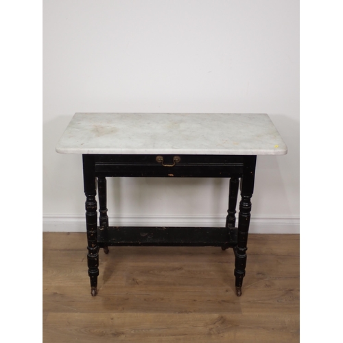 466 - A Victorian marble topped ebonised Wash Stand fitted frieze drawer 3ft W x 2ft 5in H