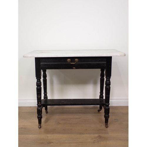 466 - A Victorian marble topped ebonised Wash Stand fitted frieze drawer 3ft W x 2ft 5in H