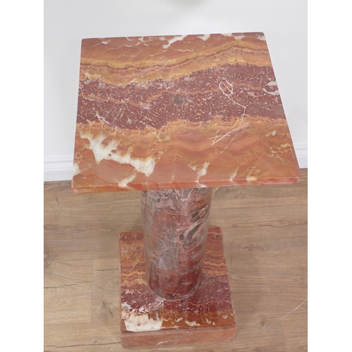 469 - A red and pink marble Column with square top 2ft 6in H x 1ft 2in W