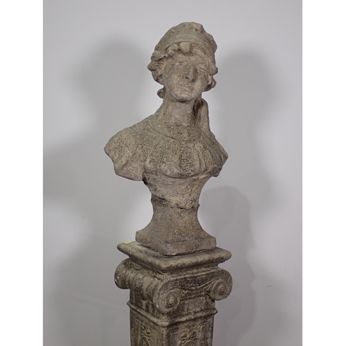 471 - A concrete Bust of a Woman on Regency style tapering Column 5ft 8in H