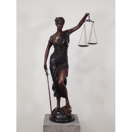 473 - A bronze Sculpture of Lady Justice 2ft 11in H on concrete plinth 2ft 10in H x 10in W