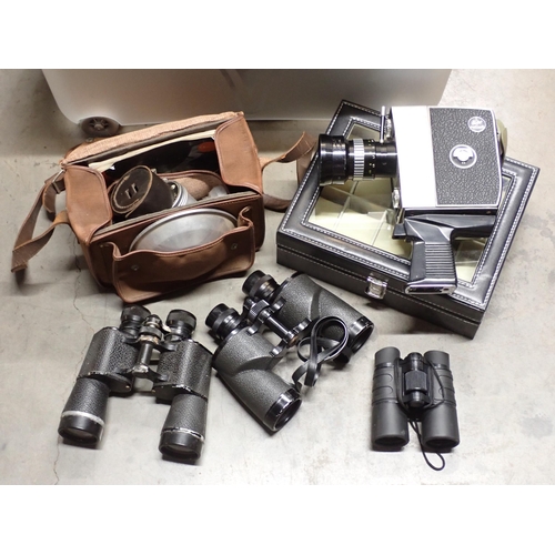 477 - A box of Binoculars and Camera Equipment