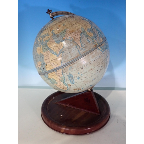 48 - A Chad Valley tinplate Globe, a wooden Bread Board and a Letter Rack