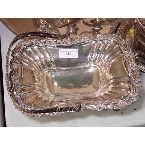 484 - A quantity of plated ware including pair of Table Candelabra, pierced Bon-bon Dish, Tray, etc. and v... 