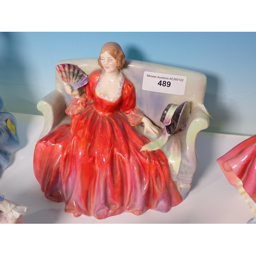 489 - Three Royal Doulton Figurines including 'Sweet & Twenty', 'Southern Belle' and 'Adrienne', a Contine... 