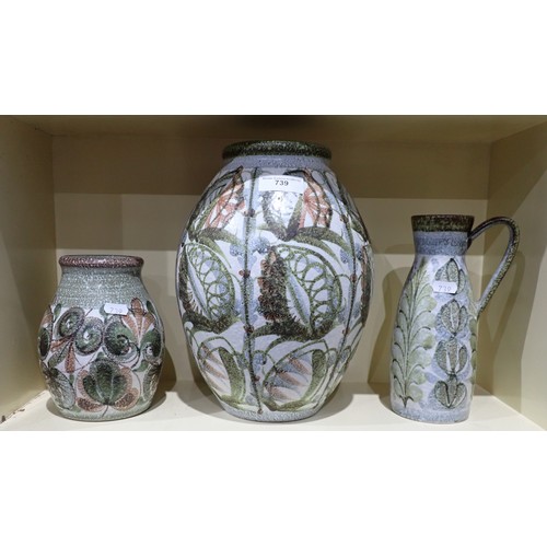 739 - A large Denby Glyn Bourne Vase, another smaller Vase and a Jug