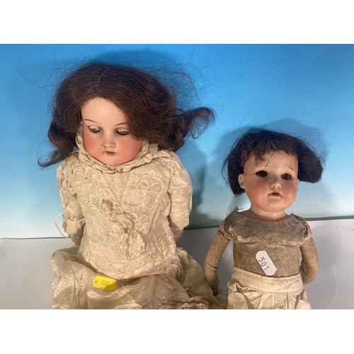 501 - Two antique bisque headed Dolls