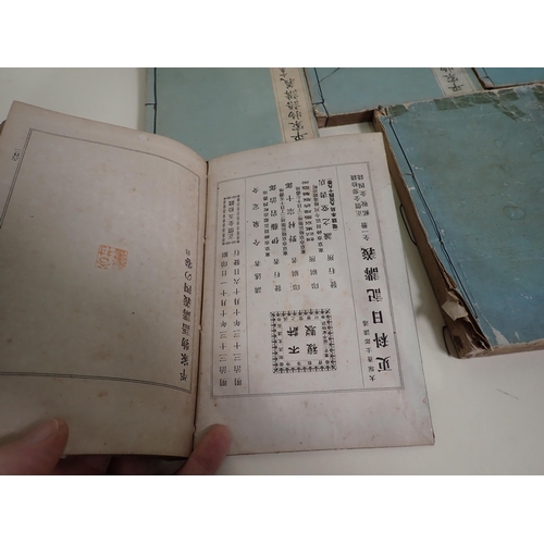 108 - Five cloth and stitch bound Japanese volumes, titles on front cover (5)