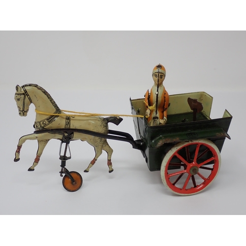 173 - A rare boxed Greppert & Kelch pre-war tinplate clockwork Horse and Cart