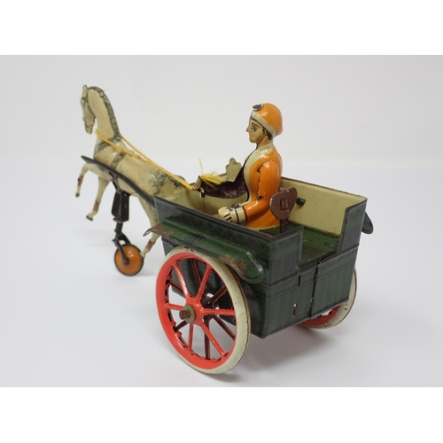 173 - A rare boxed Greppert & Kelch pre-war tinplate clockwork Horse and Cart