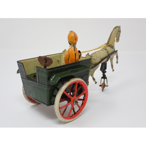 173 - A rare boxed Greppert & Kelch pre-war tinplate clockwork Horse and Cart