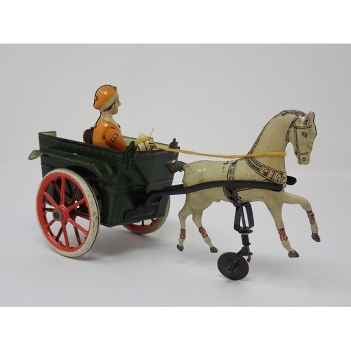 173 - A rare boxed Greppert & Kelch pre-war tinplate clockwork Horse and Cart