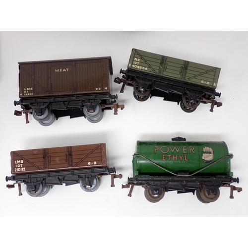 214 - Two unboxed Hornby-Dublo LNER teak Coaches and eight Wagons