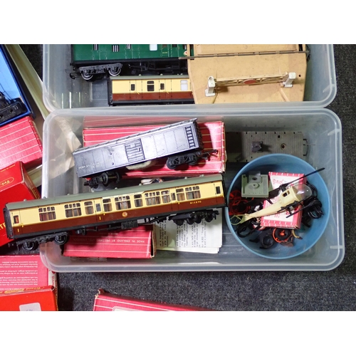 222 - Three boxed Tri-ang Hornby 00 gauge BR Coaches including a Buffet, a boxed Hornby-Dublo 2-rail Break... 