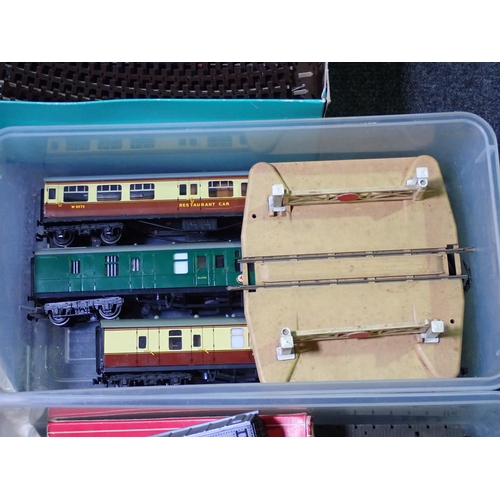 222 - Three boxed Tri-ang Hornby 00 gauge BR Coaches including a Buffet, a boxed Hornby-Dublo 2-rail Break... 