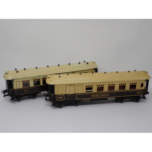 227 - A Hornby 0 gauge No.2 Pullman Coach 'Arcadia' and another 'Zenobia' in replacement box bases