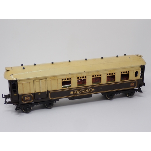 227 - A Hornby 0 gauge No.2 Pullman Coach 'Arcadia' and another 'Zenobia' in replacement box bases