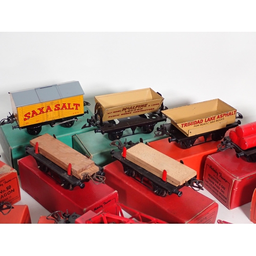 235 - Two boxed Hornby 0 gauge No.1 Timber Wagons, a boxed Gas Cylinder Wagon, a No.50 Refrigerator Van, a... 