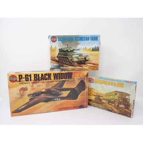 260 - A boxed Airfix 1:72 scale F-15, Northrop P-61, Hudson, Scorpion Tank, Matador & Gun and a Russian Ae... 