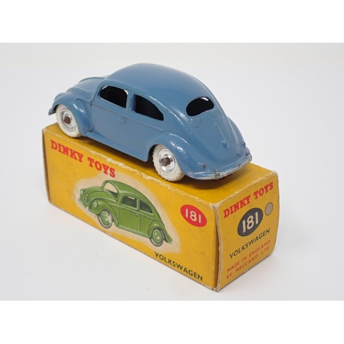 277 - A boxed Dinky Toys No.181 dark blue V.W. with spun hubs