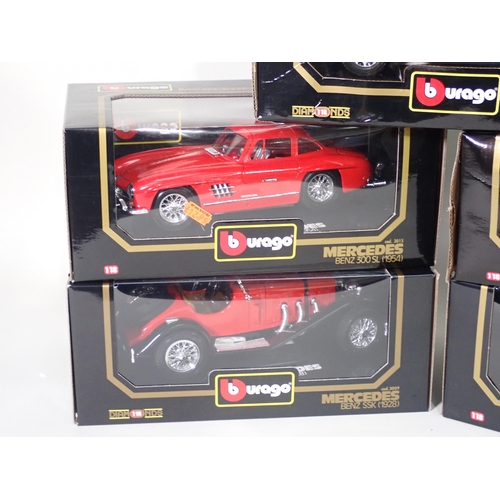 304 - Five boxed Burago 1/18 scale Model Vehicles including a Mercedes-Benz SSK and Porsche 356B Coupe and... 