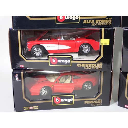 305 - Six boxed Burago 1/18 scale Models including Ferrari GTO, Lamborghini Diablo, Chevrolet Corvette, et... 