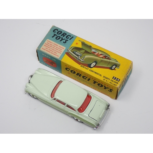 332 - A boxed Corgi Toys No.224 green and cream Bentley Continental Saloon