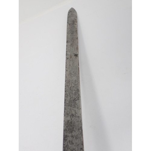 412 - A Georgian British Naval Figure of Eight Cutlass in leather scabbard with worn marks