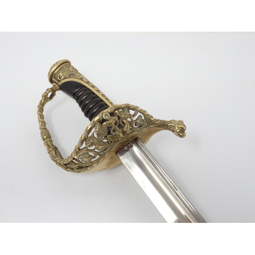 416 - A French Naval Officer's Sword with pierced leafage brass guard