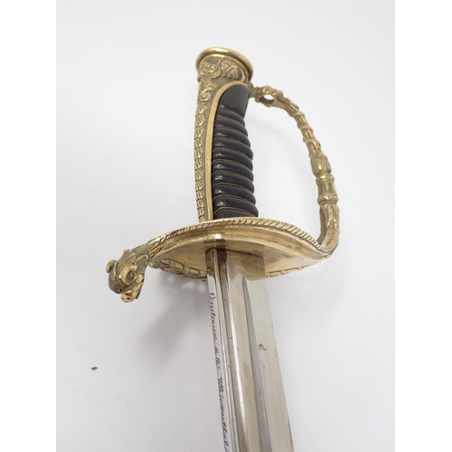 416 - A French Naval Officer's Sword with pierced leafage brass guard