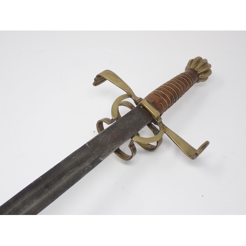 419 - A reproduction Sword in the late Medieval style with brass hilt and leather grip 3ft 7in L