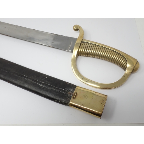 421 - A 19th Century European Side Arm with brass grip in leather scabbard, a French Gladius in leather sc... 