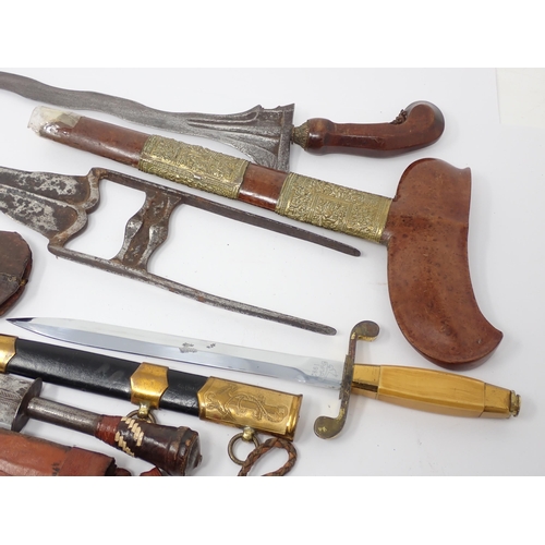 428 - An Indian Katar, Kris, West African Dagger, Naval Dirk and a Sheath Knife