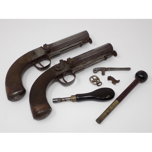 451 - A cased pair of Percussion Belt Pistols by John Blanch, side hammer box lock actions, large calibre ... 