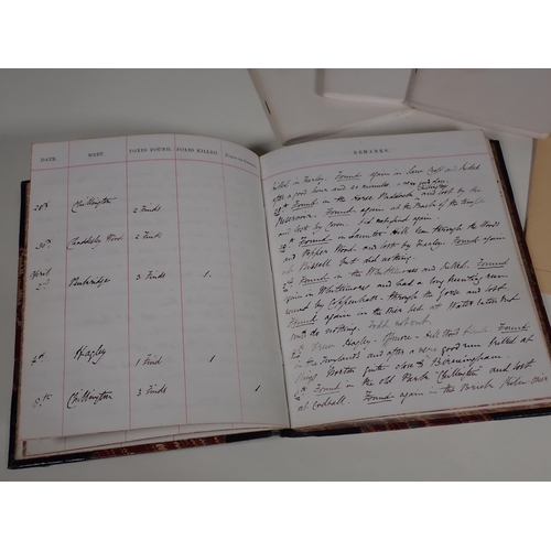 462 - A 19th Century half leather bound Hunting Journal belonging to Sir Thomas Boughey? from 1873, Braes ... 