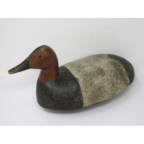 470 - An antique carved and painted American drake Canvasback Duck Decoy 15 1/2in L