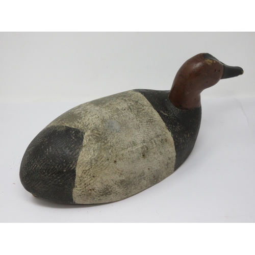 470 - An antique carved and painted American drake Canvasback Duck Decoy 15 1/2in L