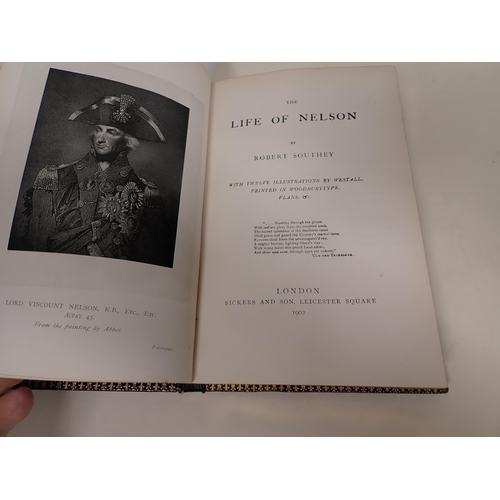 49 - Two leather bound volumes by Ramage, Binder, being Robert Southey, Life of Nelson, illus. Westall, p... 