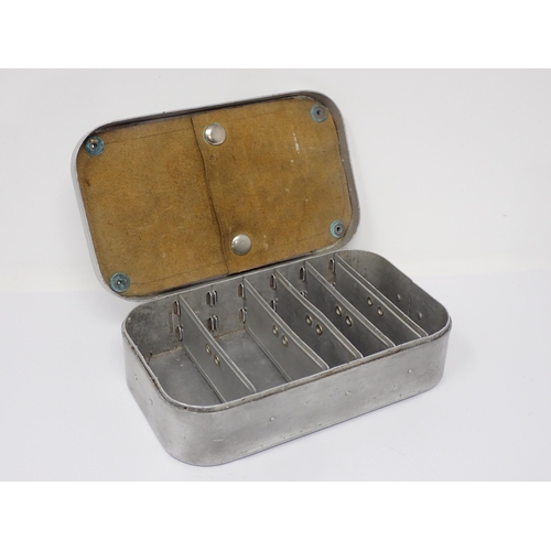 512 - A Wheatley alloy Lure Case containing a quantity of wooden Lures 6in W