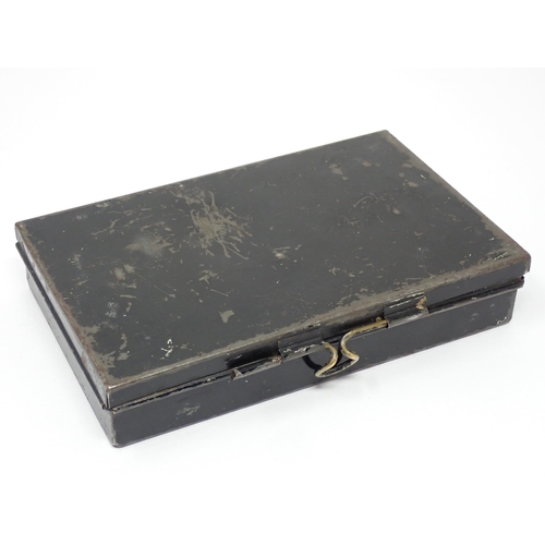 518 - A Farlow's of London japanned Lure Box with internal lift out tray and lures